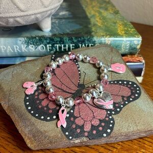 Silver & Pink Breast Cancer Stretch Bracelet
